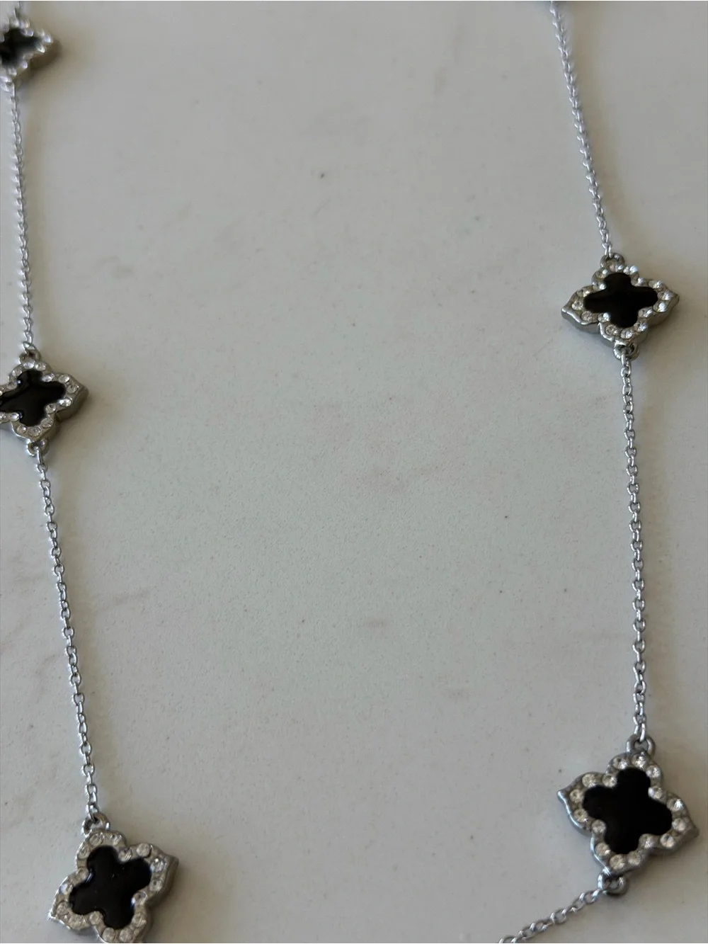 Sterling Silver Black Clover Station Necklace